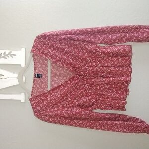 Red Floral Long Sleeve Blouse